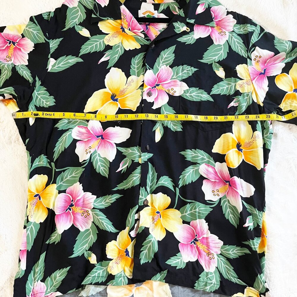 Vintage Pineapple‎ Juice Black Floral Hawaiian Shirt Size XL - Picture 4 of 6